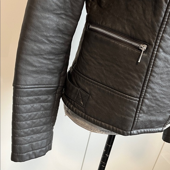 Calvin Klein Charcoal Grey Faux Leather Biker Jacket, Size M - Picture 3 of 16